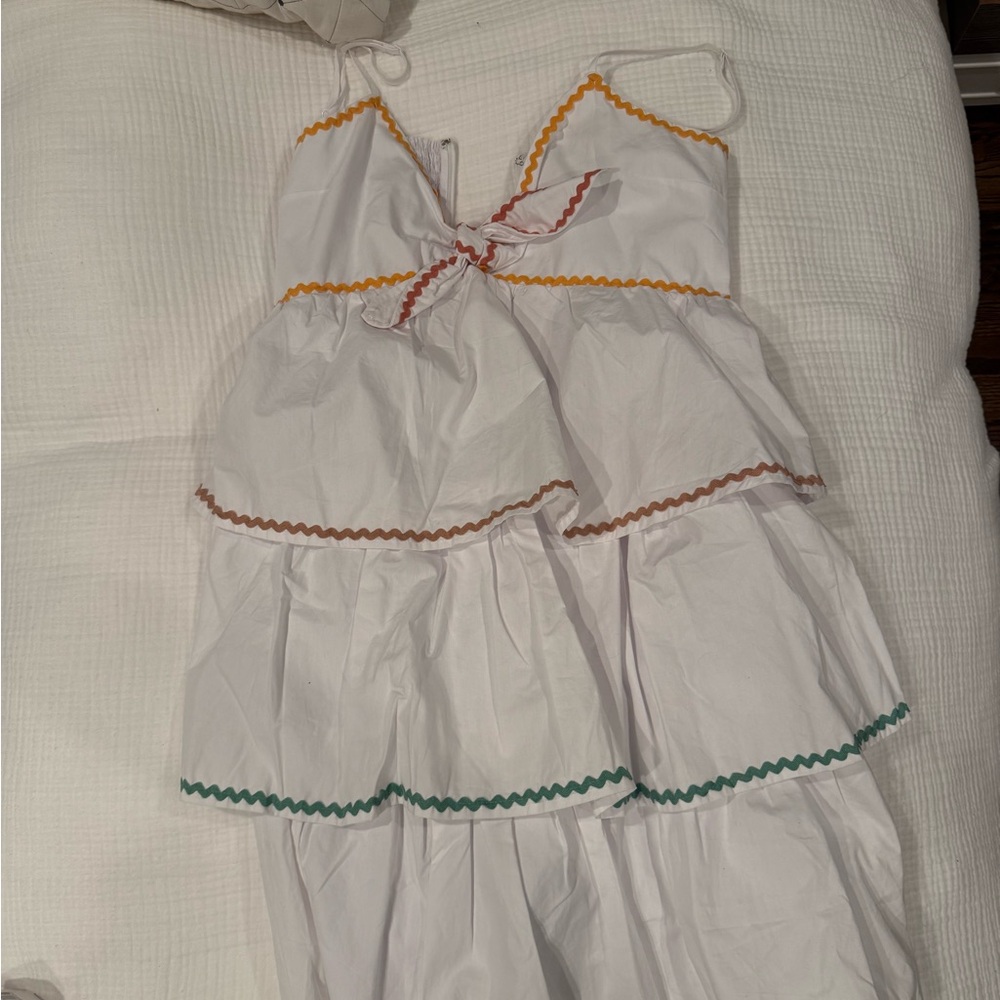 White Dress with Colorful Trim